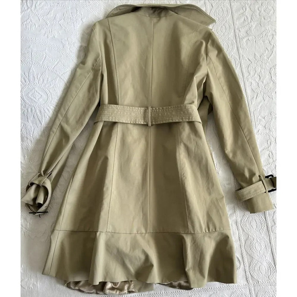 New York & Co Khaki Beige Double Breasted Belted Lined Peplum Trench Coat Size L - Picture 16 of 16